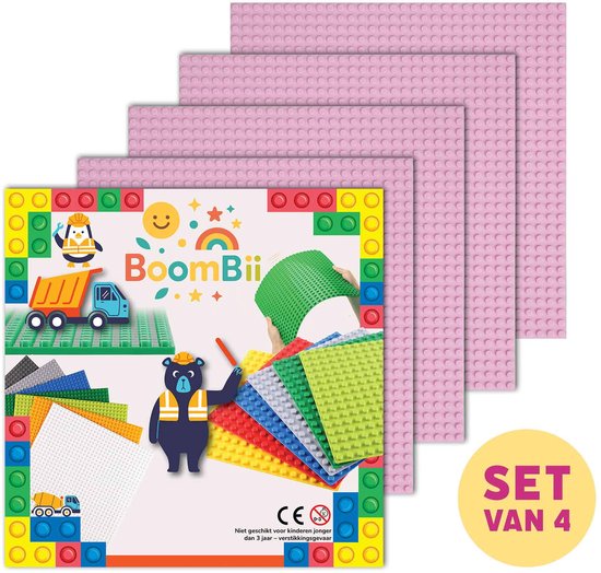 Bouwplaat roze - geschikt voor LEGO - set van 4 bouwplaten van Strictly Briks