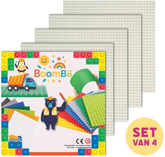 Bouwplaat wit - geschikt voor LEGO - set van 4 bouwplaten van Strictly Briks