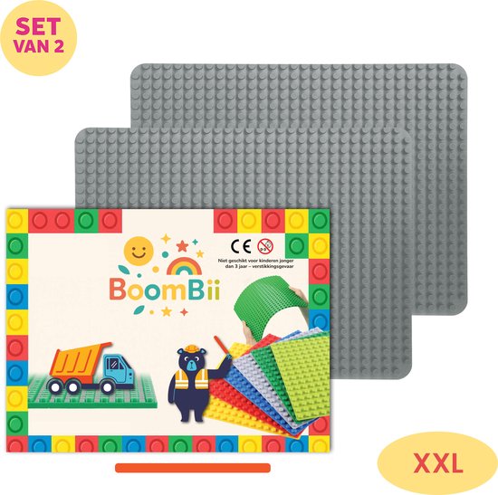 Bouwplaat XXL grijs - geschikt voor DUPLO - 2 XXL bouwplaten - BoomBii van Merkloos