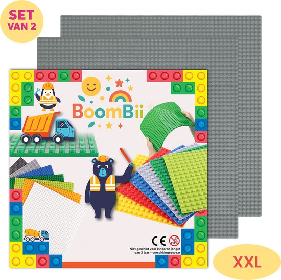 Bouwplaat XXL grijs - geschikt voor LEGO - 2 XXL bouwplaten - BoomBii van Merkloos
