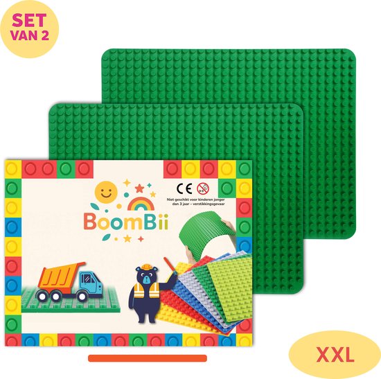 Bouwplaat XXL groen - geschikt voor DUPLO - 2 XXL bouwplaten - BoomBii van Merkloos