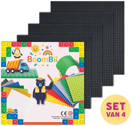 Bouwplaat zwart - geschikt voor LEGO - set van 4 bouwplaten van Strictly Briks
