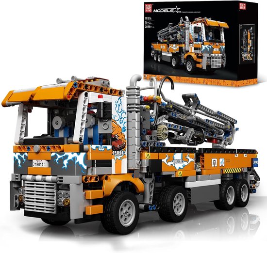 Bouwstenen Model - Pneumatische Vrachtwagen - Creatief Bouwen - 2098 Stuks - 54x13x21 cm - Oranje van Merkloos