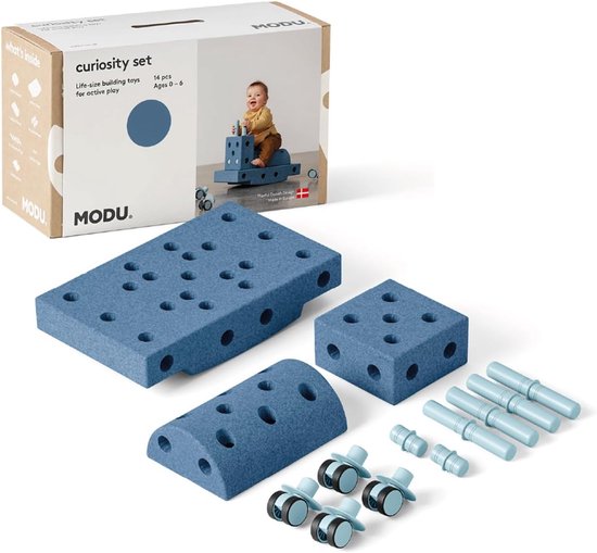 Bouwstenen Starterset - Constructie Speelgoed - Kinderontwikkeling - 14 Delige Set - 51x21x31cm - Blauw Tinten van Merkloos