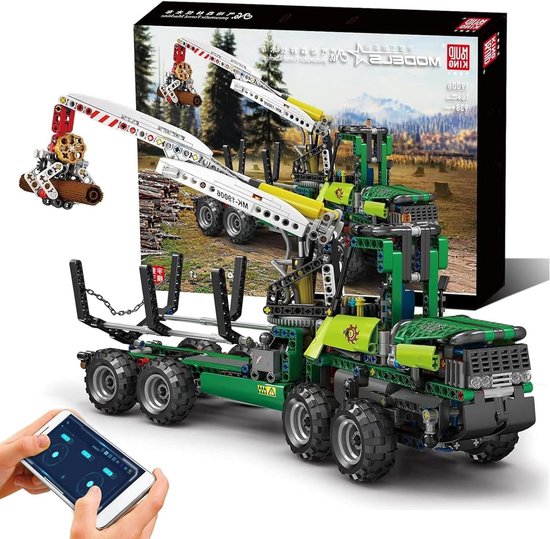Bouwvoertuig Bouwpakket - Houttruck Kraan - Creatief Spelen - Pneumatische Functie - 47 cm Lengte - Groen van Merkloos