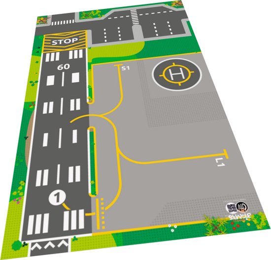 BrickMaps 32435001 - City - Small Airport - Wegplaat speelmat voor LEGO - Formaat gelijk aan 3x5 LEGO bouwplaat van BrickMaps
