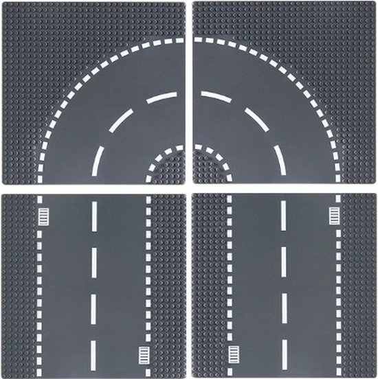 bricksNblocks City Wegenplaten - Autoweg bouwplaten voor LEGO - 4 stuks van Merkloos