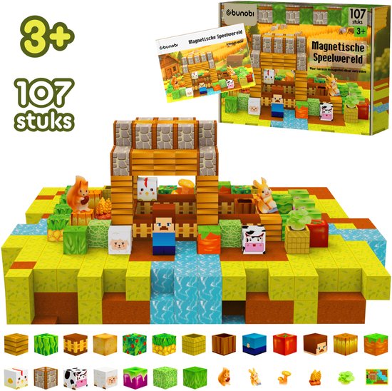 Bunobi Magnetisch Speelgoed Boerderij 107 Stuks Magnetische Cubes - Magnetische blokken - Constructie speelgoed - Montessori speelgoed - Magnetic toys - Magnetische bouwstenen - Magnetic Tiles - Speelgoed Kinderen van Merkloos