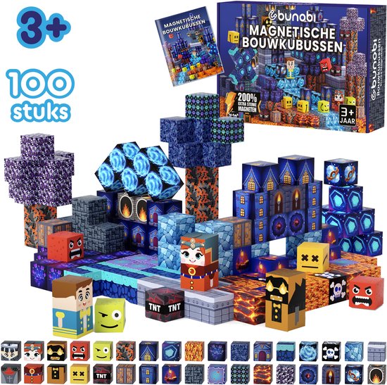 Bunobi Magnetisch Speelgoed Kasteel – Magnetic Cubes 100 Stuks – Magnetische Bouwstenen - Magnetische Blokken – Montessori Speelgoed – Magneten Speelgoed van Merkloos