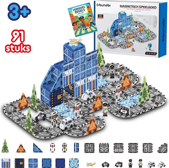 Bunobi® Magnetisch Speelgoed Politie Set – Magnetic Tiles – Magnetische Tegels – Constructie Speelgoed – Montessori Speelgoed – Magnetic Toys – Magnetische Bouwstenen – Speelgoed Kinderen – Politie Speelgoed van Merkloos
