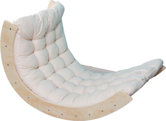 Buxibo Houten Klimbrug/Klimboog Inclusief Kussen - Montessori Klimrek - Naturel Hout - Kinderspeelgoed - 82x51.5x52cm - Wit van Buxibo