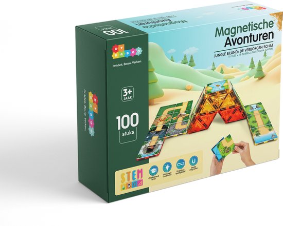 By Baboo® Magnetic Tiles Jungle Eiland - Verborgen Schat - Magnetische Tegels & Toppers - Magna Magnetisch Bouwspeelgoed Creatief Cadeau Jongens Meisjes - Educatief Mind Montessori Kinderspeelgoed 3 Jaar, 4 jaar, 5 jaar, 6 jaar, 7 jaar, 8 jaar van By Baboo