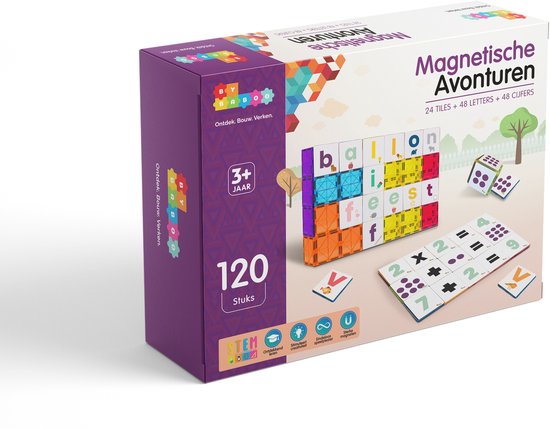 By Baboo® Magnetic Tiles - Letters & Cijfers Avonturen - Magnetische Tegels & Toppers - Magna Magnetisch Bouwspeelgoed Creatief Cadeau Jongens Meisjes - Educatief Mind Montessori Kinderspeelgoed 3 Jaar, 4 jaar, 5 jaar, 6 jaar, 7 jaar, 8 jaar van By Baboo