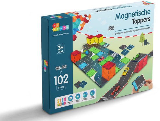By Baboo® Magnetic Tiles Toppers - Wegen & Racebaan Avonturen - Magnetische Toppers - Magna Magnetisch Bouwspeelgoed Cadeau Jongens Meisjes - Formule 1 - Educatief Mind Montessori Kinderspeelgoed 3 Jaar, 4 jaar, 5 jaar, 6 jaar, 7 jaar, 8 jaar, 9 jaar van By Baboo