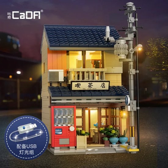 CaDA Master C66010W Japanse theehuis MOC Street View-huisbouwset met verlichting, (1200 stuks) is compatibel met het bekende merk. van CaDA