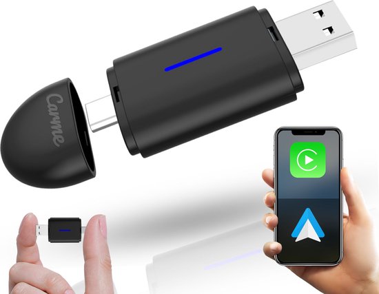 CarMe Mini 2-in-1 Car Dongle - CarPlay Dongle - Android Auto Dongle - Draadloos CarPlay & Android Auto - Zwart van CarMe