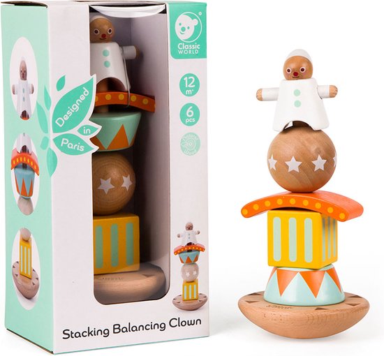Classic World Houten Stapel en Balansspel Clown, 6dlg. van Classic World