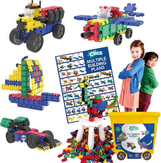 Clics bouwblokken– DUURZAAM SPEELGOED gemaakt van GERECYCLEERDE kunststof- bouwset 25 in 1 -  speelgoed 4,5,6,7,8 jaar jongens en meisjes- educatief speelgoed- Montessori speelgoed- constructie speelgoed van Clics
