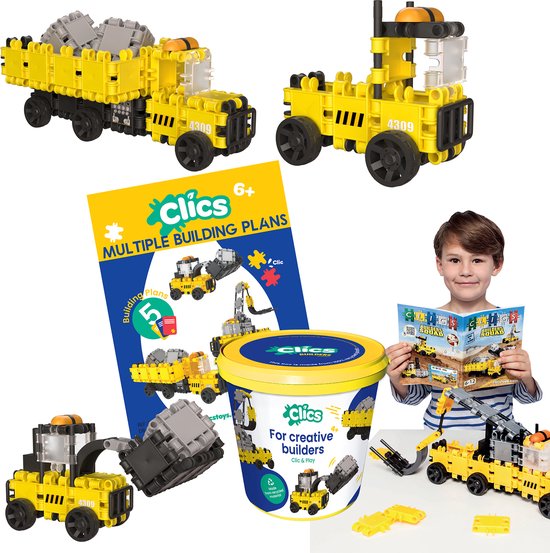 Clics Builders 5-in-1 bouwblokken– DUURZAAM SPEELGOED gemaakt van GERECYCLEERDE kunststof- bouwset 5 in 1 - speelgoed 4,5,6,7,8 jaar jongens en meisjes- educatief speelgoed- Montessori speelgoed- constructie speelgoed van Clics