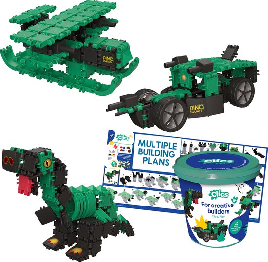 Clics Dino World 6-in-1 bouwblokken– DUURZAAM SPEELGOED gemaakt van GERECYCLEERDE kunststof- bouwset 6 in 1 - speelgoed 4,5,6,7,8 jaar jongens en meisjes- educatief speelgoed- Montessori speelgoed- constructie speelgoed van Clics