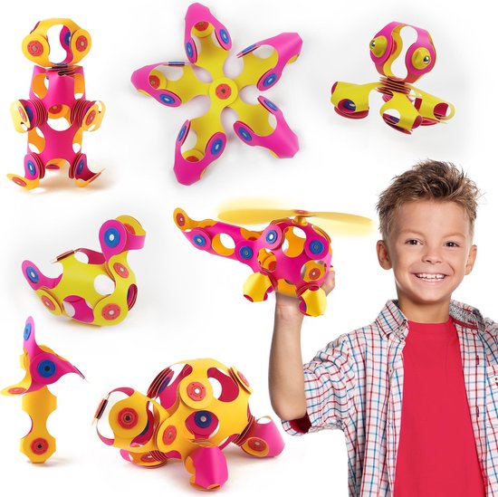 Clixo Crew 30 stuks set (roze/geel)- flexibel magnetisch speelgoed– combinatie van origami en bouwspeelgoed-montessori speelgoed- educatief speelgoed- speelgoed 4,5,6,7,8 jaar jongens en meisjes van Clixo