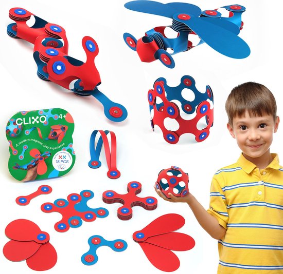 Clixo Rood/ Blauw 18-delig - flexibel magnetisch speelgoed van Clixo