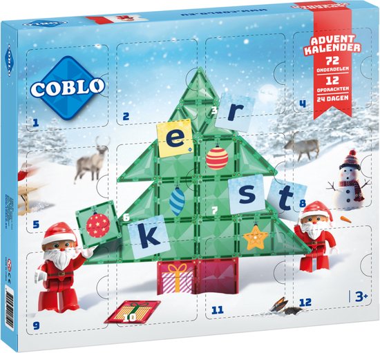 Coblo Adventskalender - 72 onderdelen - Magnetisch speelgoed - Montessori speelgoed - Sinterklaas - Kerst - Magnetic tiles - Cadeau kind - Speelgoed 3 jaar t/m 12 jaar - Magnetisch speelgoed bouwblokken van Merkloos