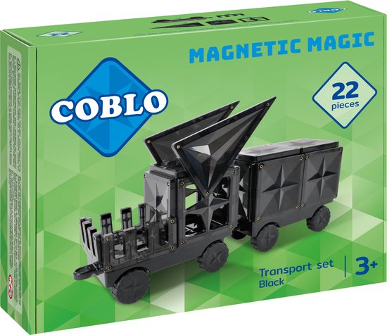 Coblo Black 22 stuks inclusief 2 Auto onderstellen - Magnetisch speelgoed - Montessori speelgoed - Magnetische Bouwstenen - Magnetische tegels - STEM speelgoed - Cadeau kind - Speelgoed 3 jaar t/m 12 jaar - Magnetisch speelgoed bouwblokken van Coblo