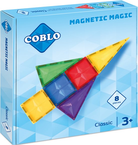 Coblo Classic 8 stuks - Magnetisch speelgoed - Montessori speelgoed - Magnetische Bouwstenen - Magnetische tegels - Magnetic tiles - Cadeau kind - Speelgoed 3 jaar t/m 12 jaar - Magnetisch speelgoed bouwblokken van Coblo