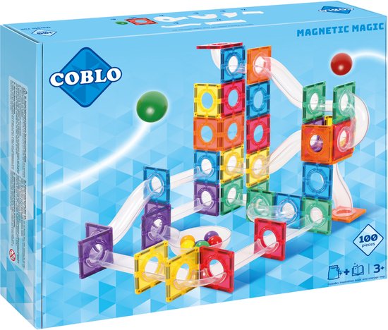 Coblo Classic Knikkerbaan 100 stuks - Magnetisch speelgoed - Constructiespeelgoed - Magnetische bouwstenen - Magnetic tiles - Cadeau kind - Speelgoed 3 jaar t/m 12 jaar van Coblo