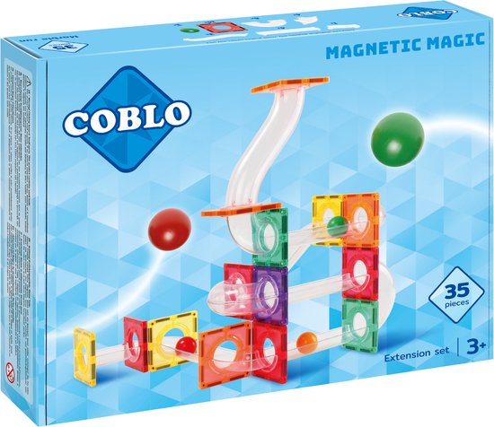 Coblo Classic Knikkerbaan Uitbreidingsset 35 stuks - Magnetisch speelgoed - Montessori speelgoed - Magnetische bouwstenen - STEM speelgoed - Cadeau kind - Speelgoed 3 jaar t/m 12 jaar van Coblo