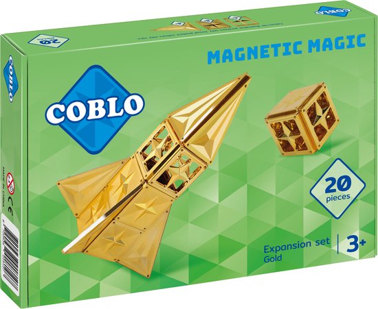 Coblo Goud 20 stuks - Magnetisch speelgoed - Montessori speelgoed - Magnetische Bouwstenen - Magnetische tegels - STEM speelgoed - Cadeau kind - Speelgoed 3 jaar t/m 12 jaar - Magnetisch speelgoed bouwblokken van Coblo