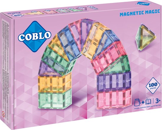 Coblo Pastel 100 stuks - Magnetisch speelgoed - Montessori speelgoed - Magnetische Bouwstenen - Magnetische tegels - Magnetic tiles - Cadeau kind - Speelgoed 3 jaar t/m 12 jaar - Magnetisch speelgoed bouwblokken van Coblo