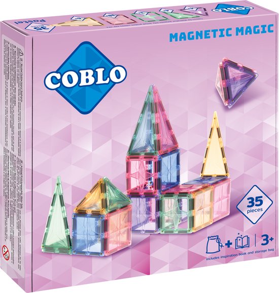 Coblo Pastel 35 stuks - Magnetisch speelgoed - Montessori speelgoed - Magnetische Bouwstenen - Magnetic tiles - Magnetic tiles - speelgoed - Cadeau kind - Speelgoed 3 jaar t/m 12 jaar - Magnetisch speelgoed bouwblokken van Coblo