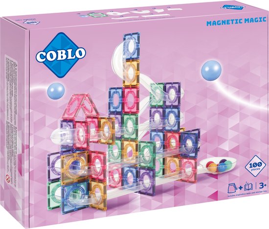 Coblo Pastel Knikkerbaan 100 stuks - Magnetisch speelgoed - Constructiespeelgoed - Magnetische bouwstenen - Magnetic tiles - Cadeau kind - Speelgoed 3 jaar t/m 12 jaar van Coblo