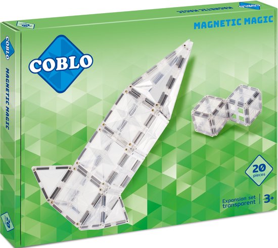Coblo Transparant 20 stuks - Magnetisch speelgoed - Montessori speelgoed - Magnetische Bouwstenen - Magnetische tegels - STEM speelgoed - Cadeau kind - Speelgoed 3 jaar t/m 12 jaar - Magnetisch speelgoed bouwblokken van Coblo