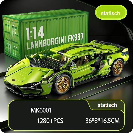 Compatibel met Legostenen/Supercar-bouwset, automodelbouwspeelgoed op schaal 1:14, racewagen /verjaardags- en vakantiecadeaus Groen(1280 stuks) van "URUAV"