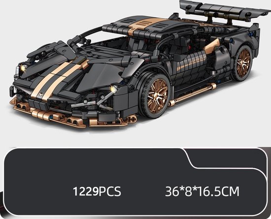 Compatibel met Legostenen/Supercar-bouwset, automodelbouwspeelgoed op schaal 1:14, racewagen /verjaardags- en vakantiecadeaus Zwart(1229 stuks) van Mould King