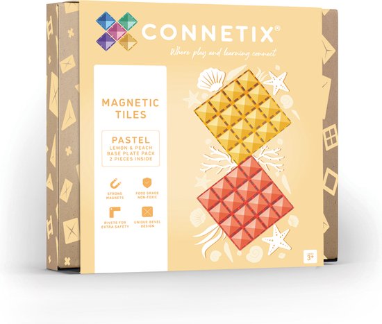 CONNETIX - Magnetisch Tegels - Pastel Citroen en Perzik Basisplaat Pakket - 2 Stuks van Connetix