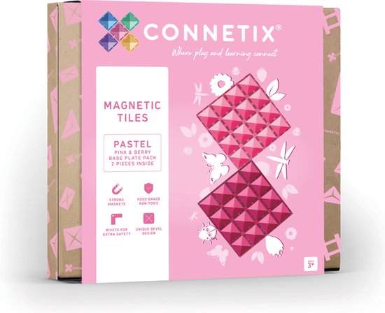 CONNETIX - Magnetisch Tegels - Pastel Roze en Bessen Basisplaat Pakket - 2 Stuks van Connetix