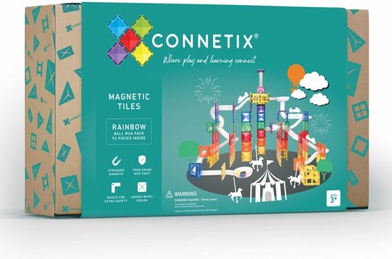 CONNETIX - Magnetisch Tegels - Regenboog Ball Run Pakket - 92 Stuks van Connetix