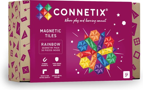 CONNETIX - Magnetisch Tegels - Regenboog Geometrie Pakket - 30 Stuks van Connetix