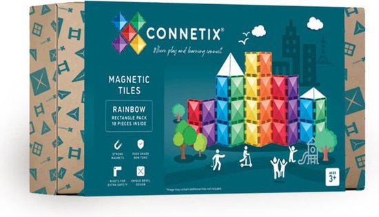 CONNETIX - Magnetisch Tegels - Regenboog Rechthoekige Verpakking - 18 Stuks van Connetix