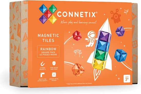 CONNETIX - Magnetisch Tegels - Regenboog Vierkante Verpakking - 42 Stuks van Connetix