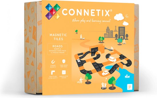 CONNETIX - Magnetisch Tegels - Wegen Hellingen en Kruispunten Verpakking - 16 Stuks van Connetix