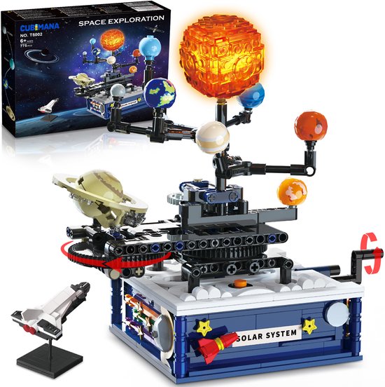 CUBIMANA Solar System Bouwpakket - 775 Delen - Met Draaibaar Planetarium & LED Verlichting - Educatief STEM Bouw Speelgoed voor Kinderen 6-12 Jaar van CUBIMANA