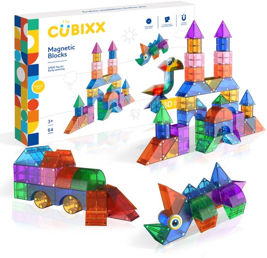 Cubixx 64pcs set - Magnetische Bouwstenen voor kinderen vanaf 3+ jaar, creatief educatief speelgoed in een 64-delige set, magnetisch constructiespeelgoed voor meisjes en jongens, Montessori STEM speelgoed, duurzaam en veilig van Cubixx