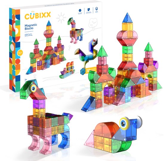 Cubixx 85pcs set - Magnetische Bouwstenen voor kinderen vanaf 3+ jaar, creatief educatief speelgoed in een 85-delige set, magnetisch constructiespeelgoed voor meisjes en jongens, Montessori STEM speelgoed, duurzaam en veilig van Cubixx