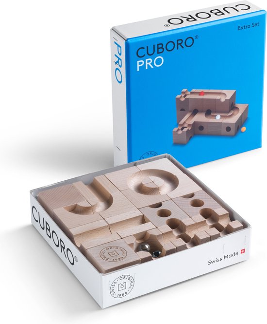 Cuboro knikkerbaan extra set Pro Totaal 16 bouwelementen en 5 knikkers van Cuboro