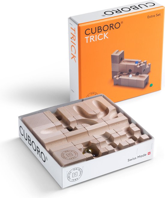 Cuboro knikkerbaan uitbreidingsset Trick - 16 blokken en 5 knikkers van Cuboro